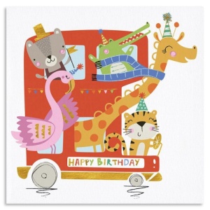 Children's Animal Bus Birthday Card